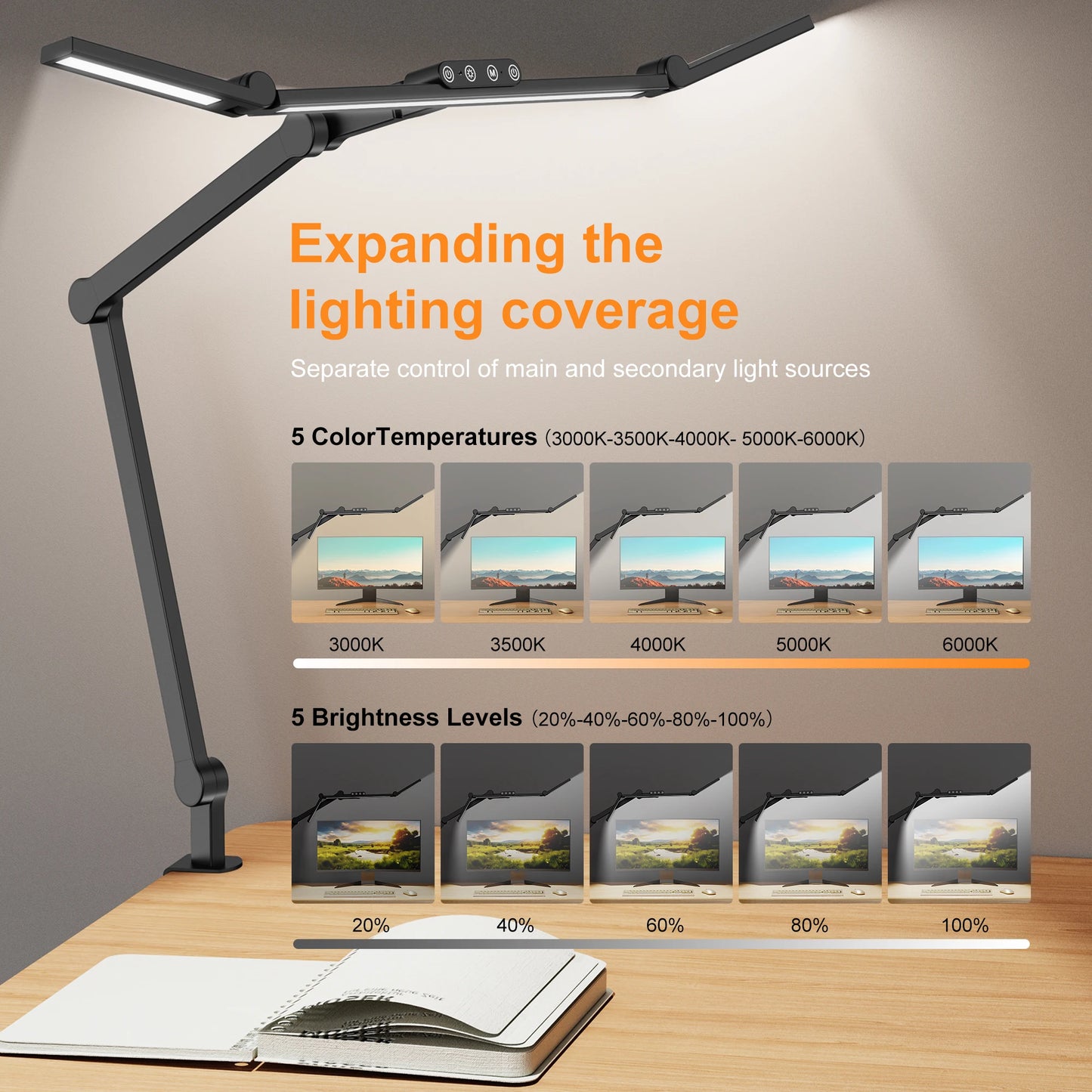 Led Desk Lamp with Clamp Modern Architect Desk Light for Home Office 24W Ultra Bright and Dimmable