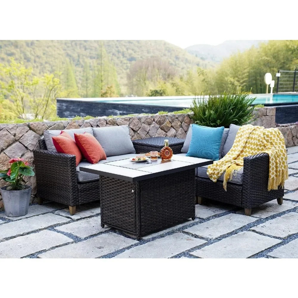 Outdoor Propane Fire Pit Table with Cover 43 Inch 50000 BTU Wicker Rectangle for Patio