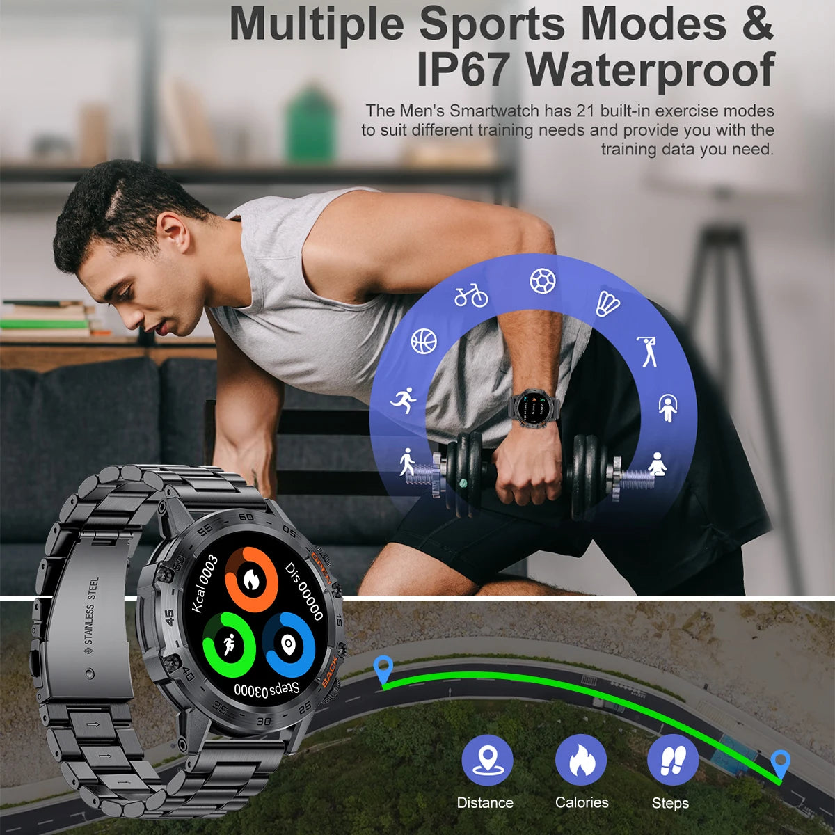 LIGE Smartwatch For Men Bluetooth Calling Waterproof Health Monitoring 400mAh Outdoor Sport Smartwatch Reloj Hombre