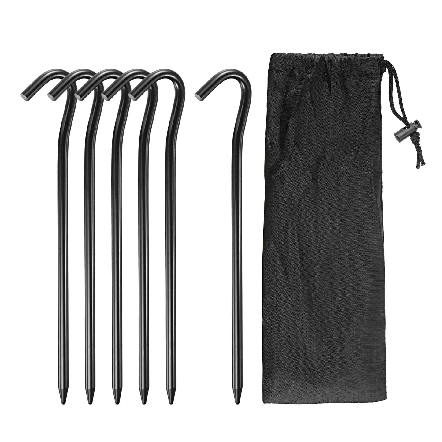 Aluminum Tent Stakes with Hook Kit 6Pcs 18.3cm Ground Pegs and Storage Bag for Outdoor Camping Canopy Tarp