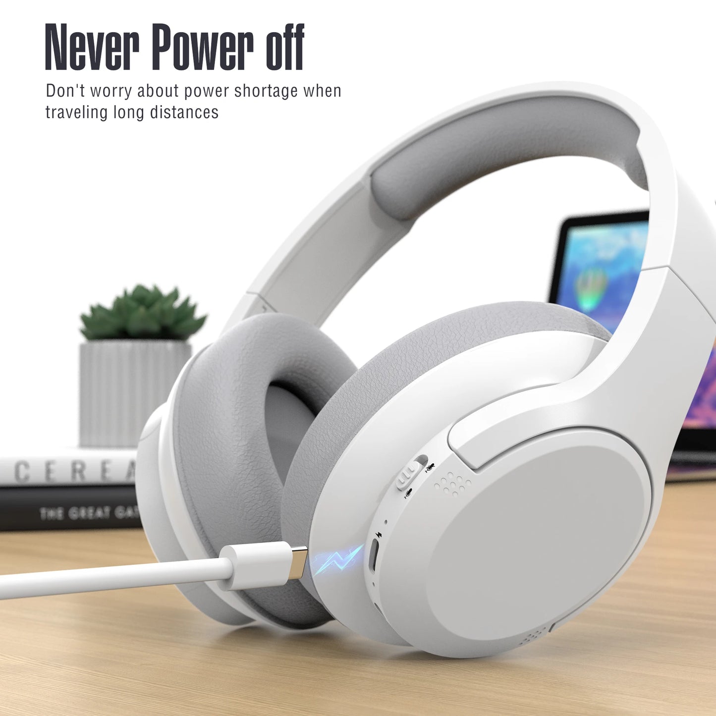 Bluetooth Wireless Over Ear Headphones with 60 Hour Playtime and Microphone HiFi Stereo Foldable Lightweight Headphones