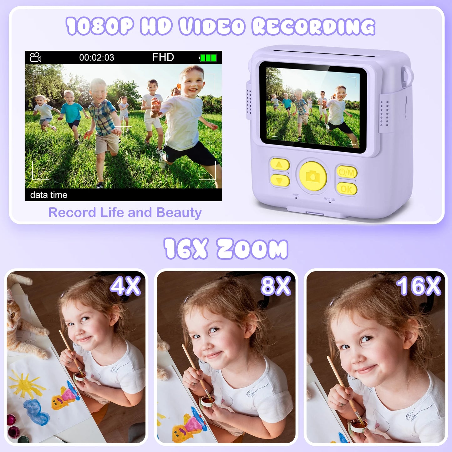 Kids Digital Camera 1080P HD Instant Print Portable Camera Toy with 32GB Card Gift for Boys and Girls Ages 3 to 12
