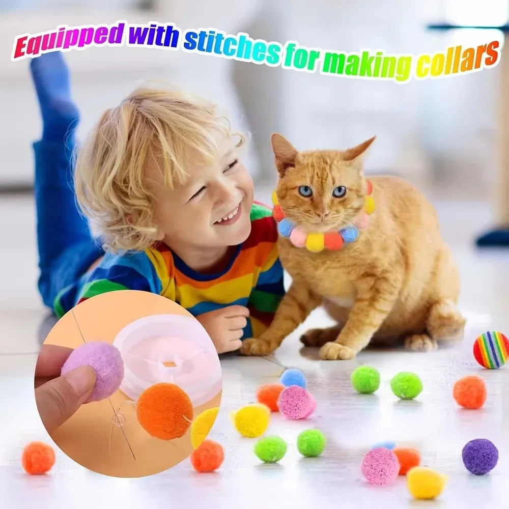Cat Toy Ball Launcher Gun with 50 to 100 Piece Pom Pom Plush Balls Interactive Fetch Shooting Gun for Cats