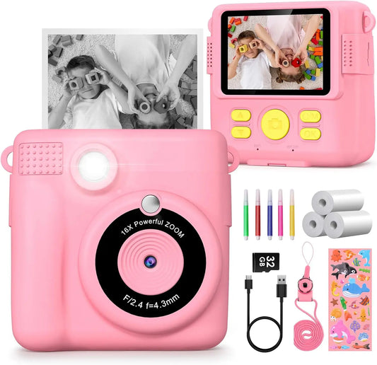 Kids Digital Camera 1080P HD Instant Print Portable Camera Toy with 32GB Card Gift for Boys and Girls Ages 3 to 12