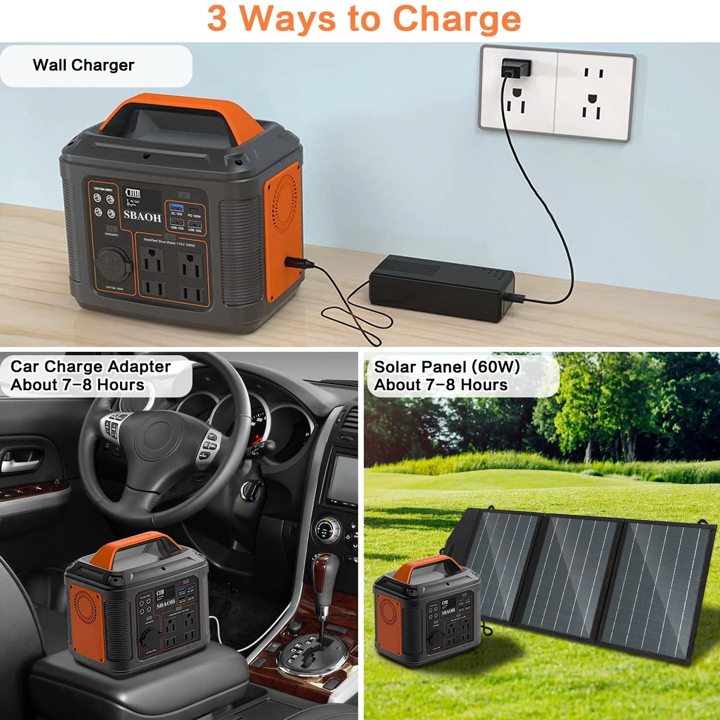 Portable Power Station 300W 296Wh Solar Generator Quick Charge 110V AC Outlets DC Ports and LED Flashlight Lithium Battery