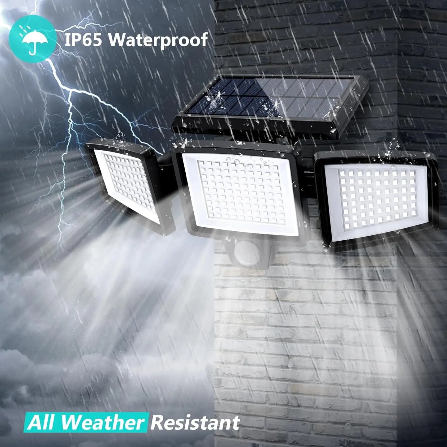 IP65 Waterproof Triple Head Outdoor Solar Light 210LED 2500LM Motion Sensor Safety Light for Porch Garage Yard Entrance Patio