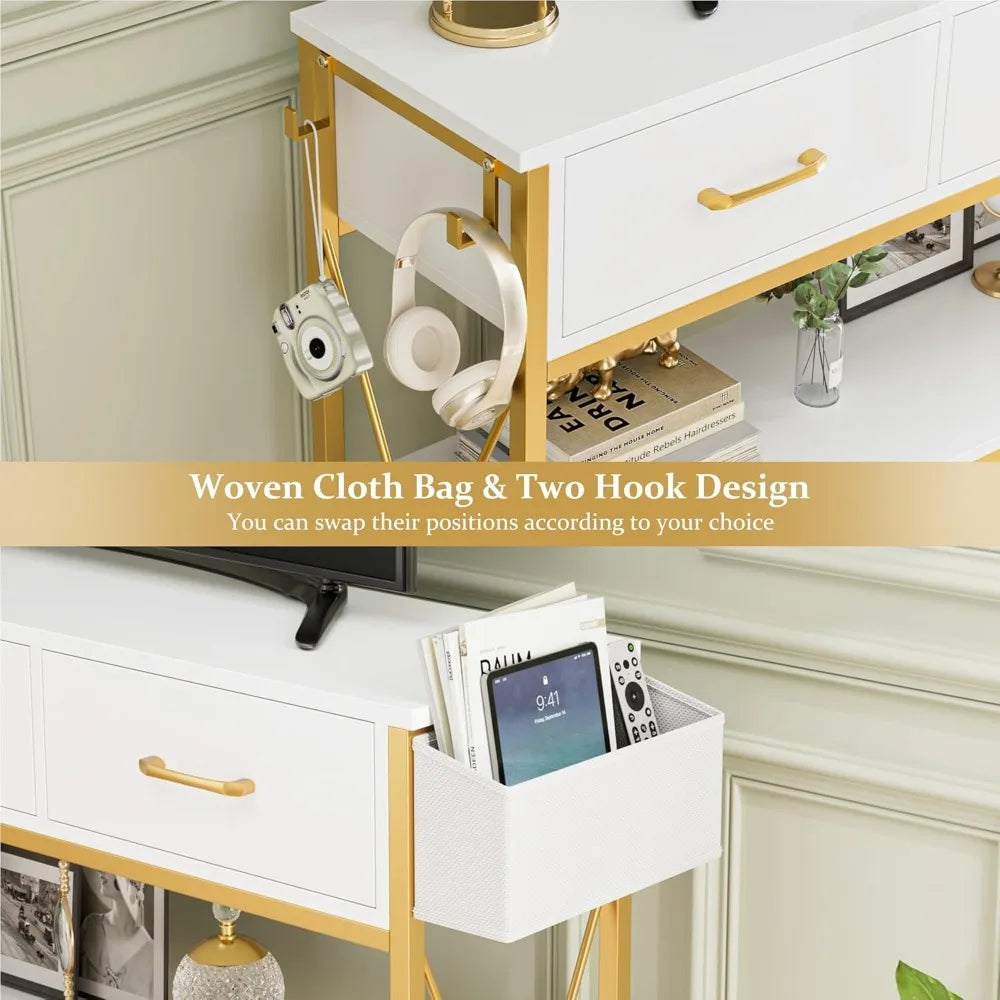 47.2 Inch Console Table with 3 Drawers Narrow Long Entryway Table and 3 Tier Storage Shelves Industrial Sofa Foyer Table