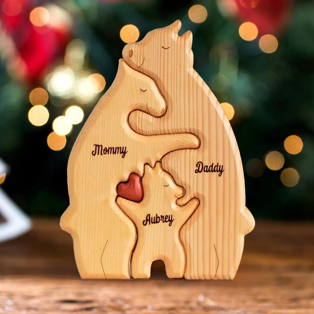 Personalized Custom Bear Family Wooden Puzzle DIY Free Engraving Name Desk Decor Figurine Christmas Birthday Gift