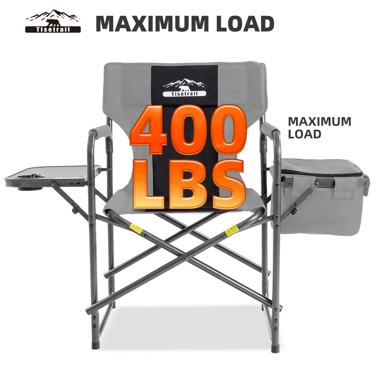 Tisetrail Director Camping Chair with Cooler Bag and Foldable Side Tray Outdoor Lawn Chair Gray and Black