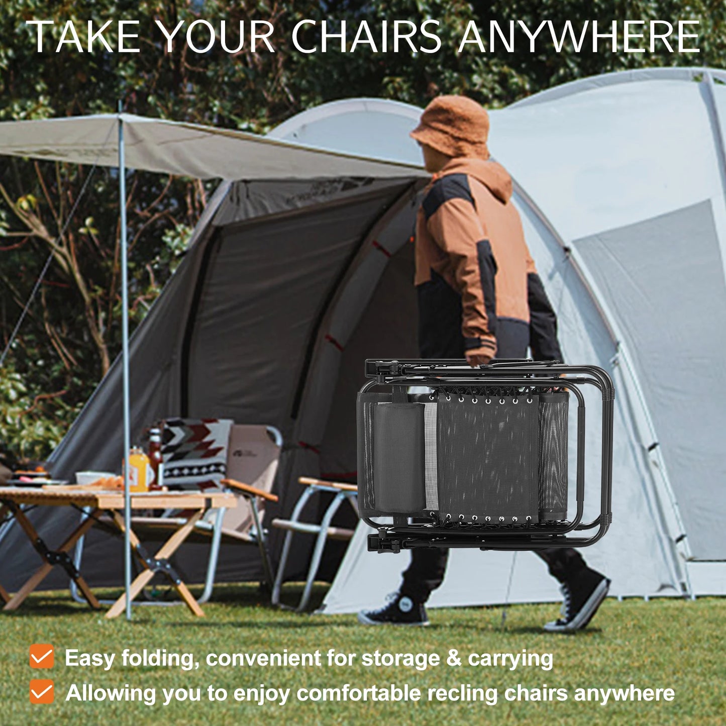 JHK Zero Gravity Portable Recliner Camping Lounge Chair