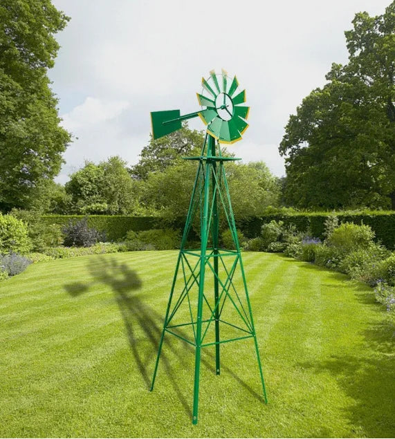 8 Foot Windmill Decorated Garden Weather Wheel Weather Resistant Metal Windmill