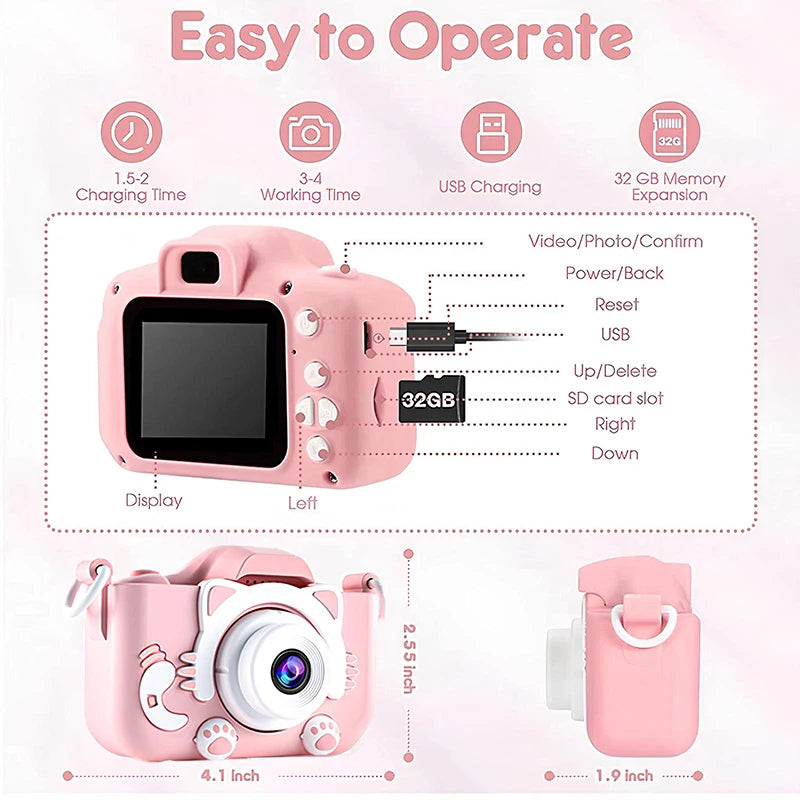 Kids Mini Digital Camera Toys with Soft Silicone Cover 32GB SD Card for Boys and Girls Christmas Gift