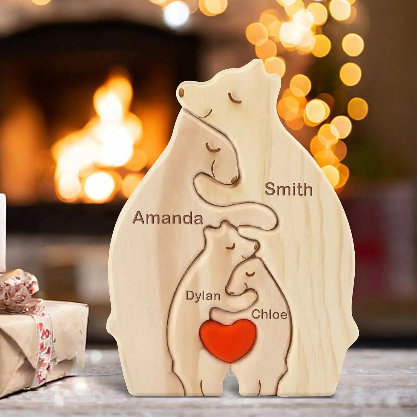 Personalized Custom Bear Family Wooden Puzzle DIY Free Engraving Name Desk Decor Figurine Christmas Birthday Gift