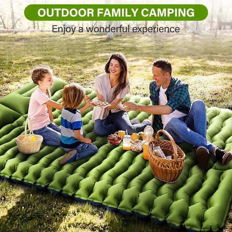 Double Camping Sleeping Pad Self Inflating 4 Inch Extra Thick for 2 Person with Built In Pillow and Foot Pump Inflatable Sleeping Mat