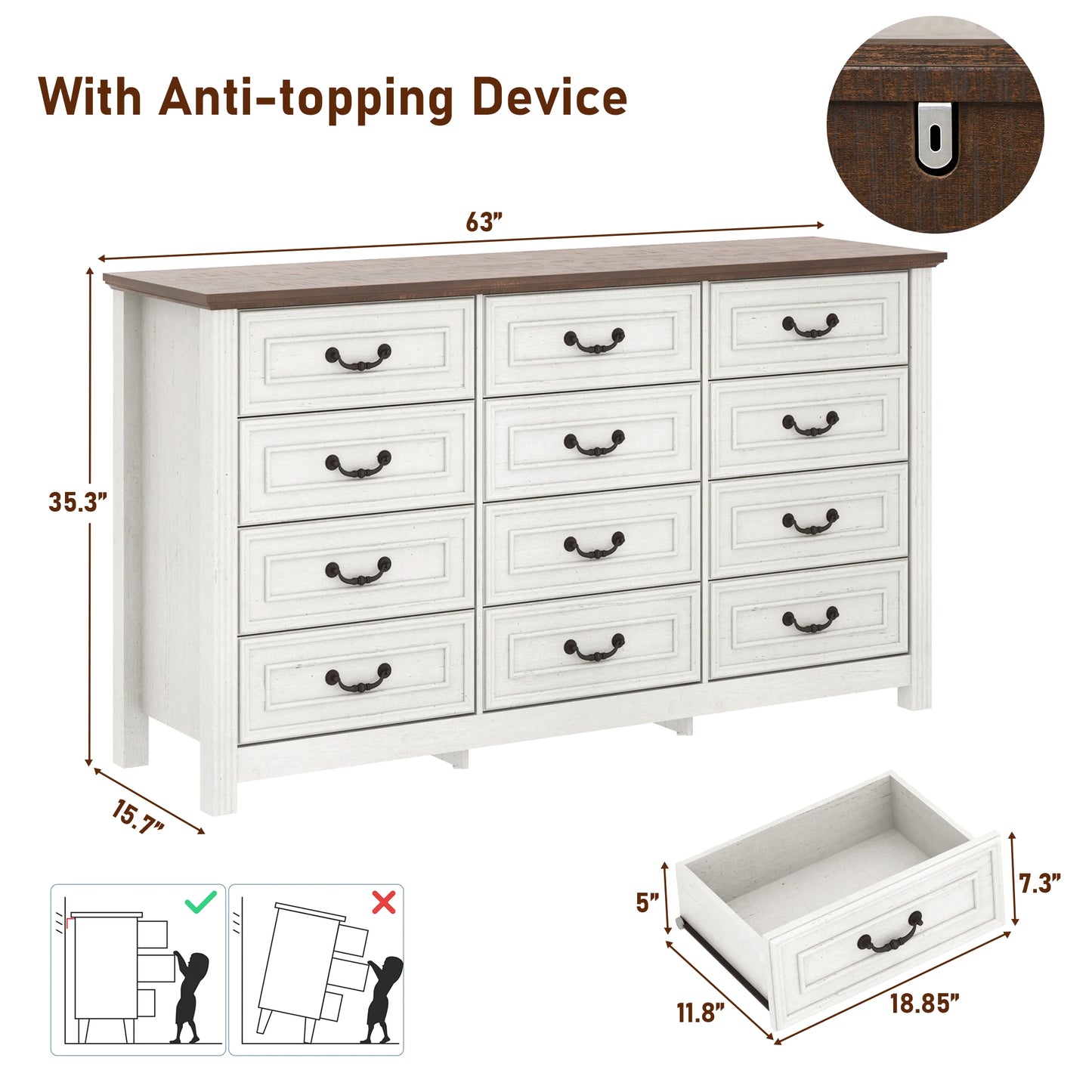 QiaoShiRen Large Dresser With 12 Drawers Bedroom Storage