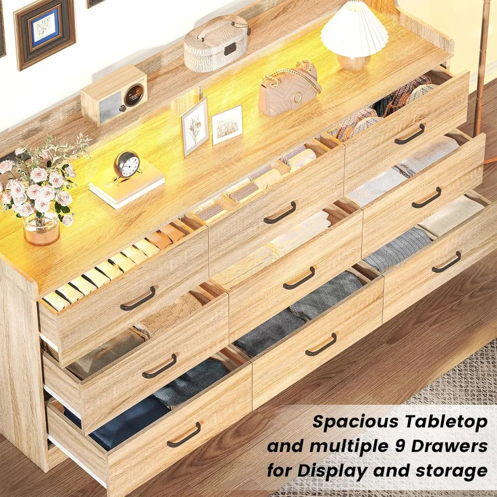 Guangbai 9 Drawer Dresser With Built In Power Outlet