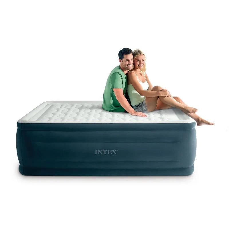 Intex 24 Inch Dream Lux Pillow Top Dura Beam Airbed Mattress with Built in Pump for Travel and Camping 600 Pound Weight Capacity