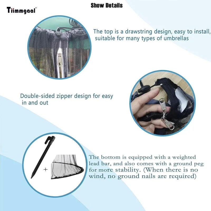 15Ft Mosquito Netting for Patio Double-Sided Umbrella Large Outdoor Screen Mesh with Double Zipper