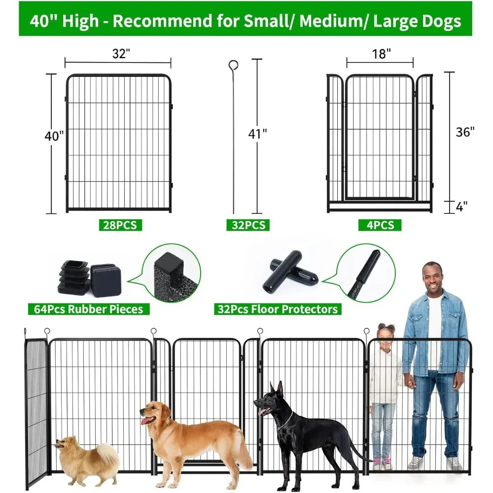 Dog Playpen Outdoor Extra Wide 40 Inch High Rust Resistant Portable RV Campground with Gates 84 Feet 561 Square Feet