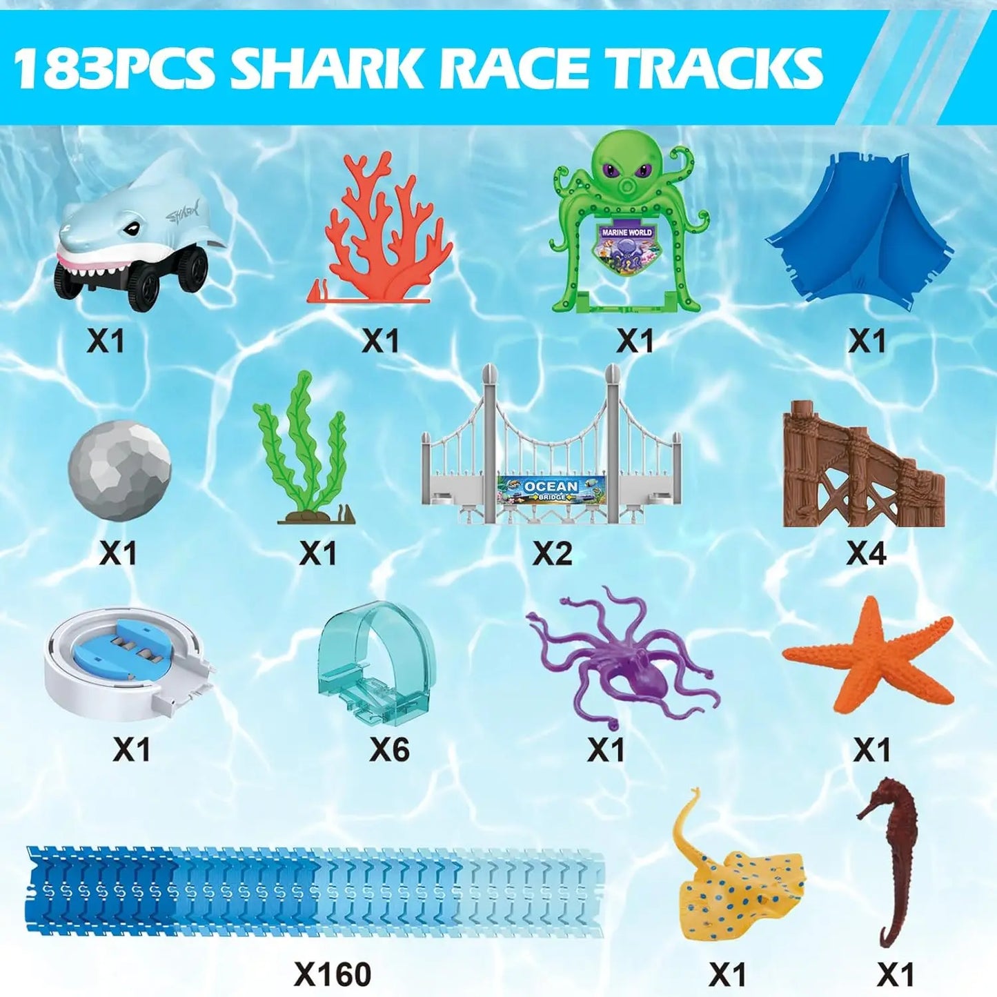 Vatos Track Toys Shark Race Car Toy for Boys and Girls Age 3 Plus Bendable Flexible Racetrack Cars Ocean Train Toy STEM Educational Kid Set
