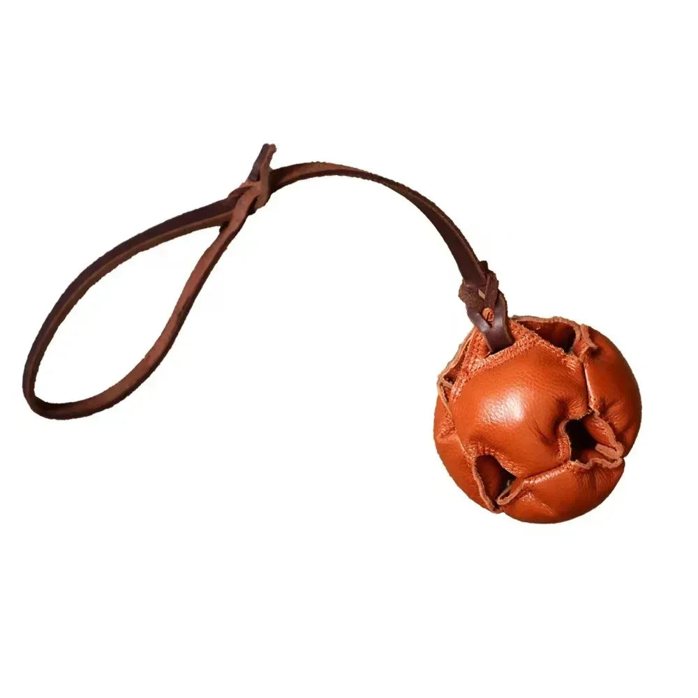 Leather Dog Training Ball Toy with Handle Soft Puppy Reward Tug Toy for Fetch and Catch