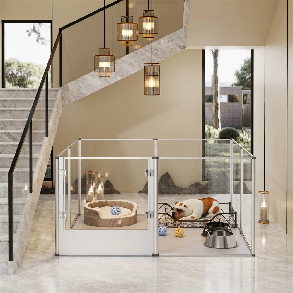 Extra Large Dog Playpen Acrylic Enclosure Pet Animal Bunny Ferrets Dog Fence Cage Whelping Box with Waterproof Pad