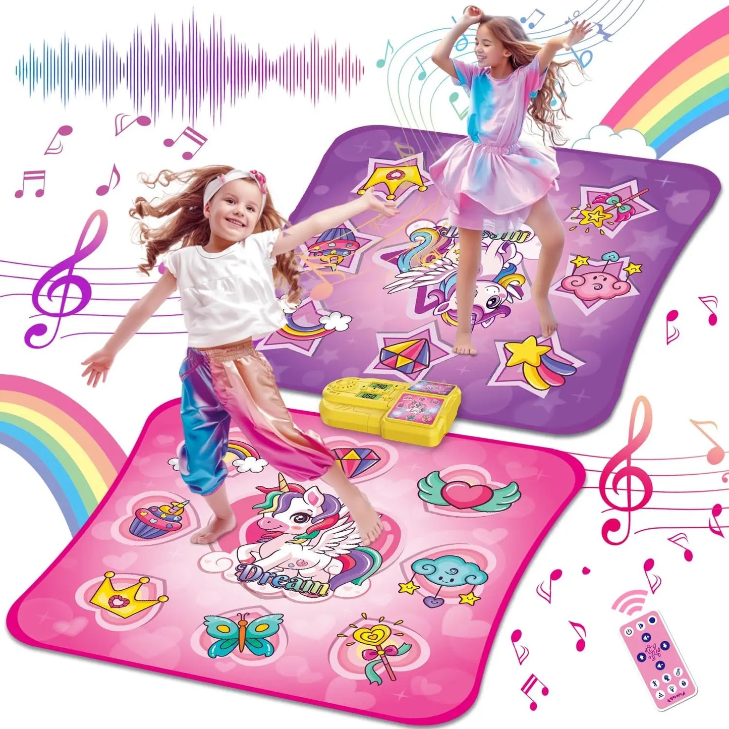 VATOS Double Dance Mat for Girls - 4 Game Modes & 9 Challenge Levels with Adjustable Volume Music Play Mat Birthday Gifts Toys