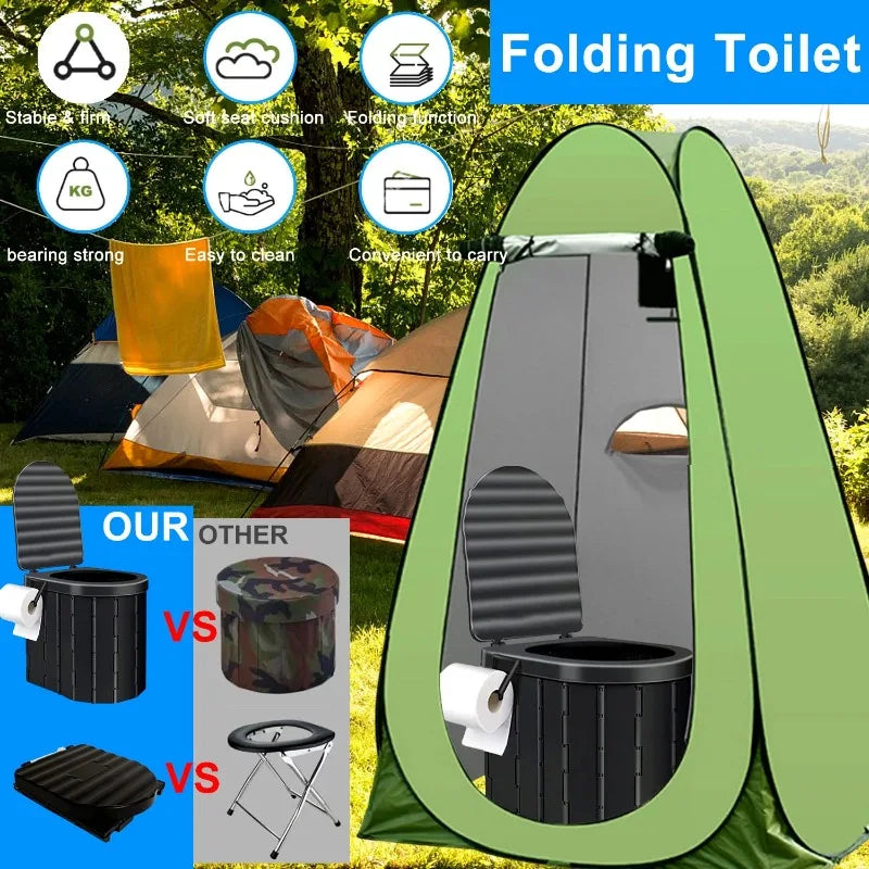 Gazily Portable Foldable Camping Toilet Set with Privacy Tent Black