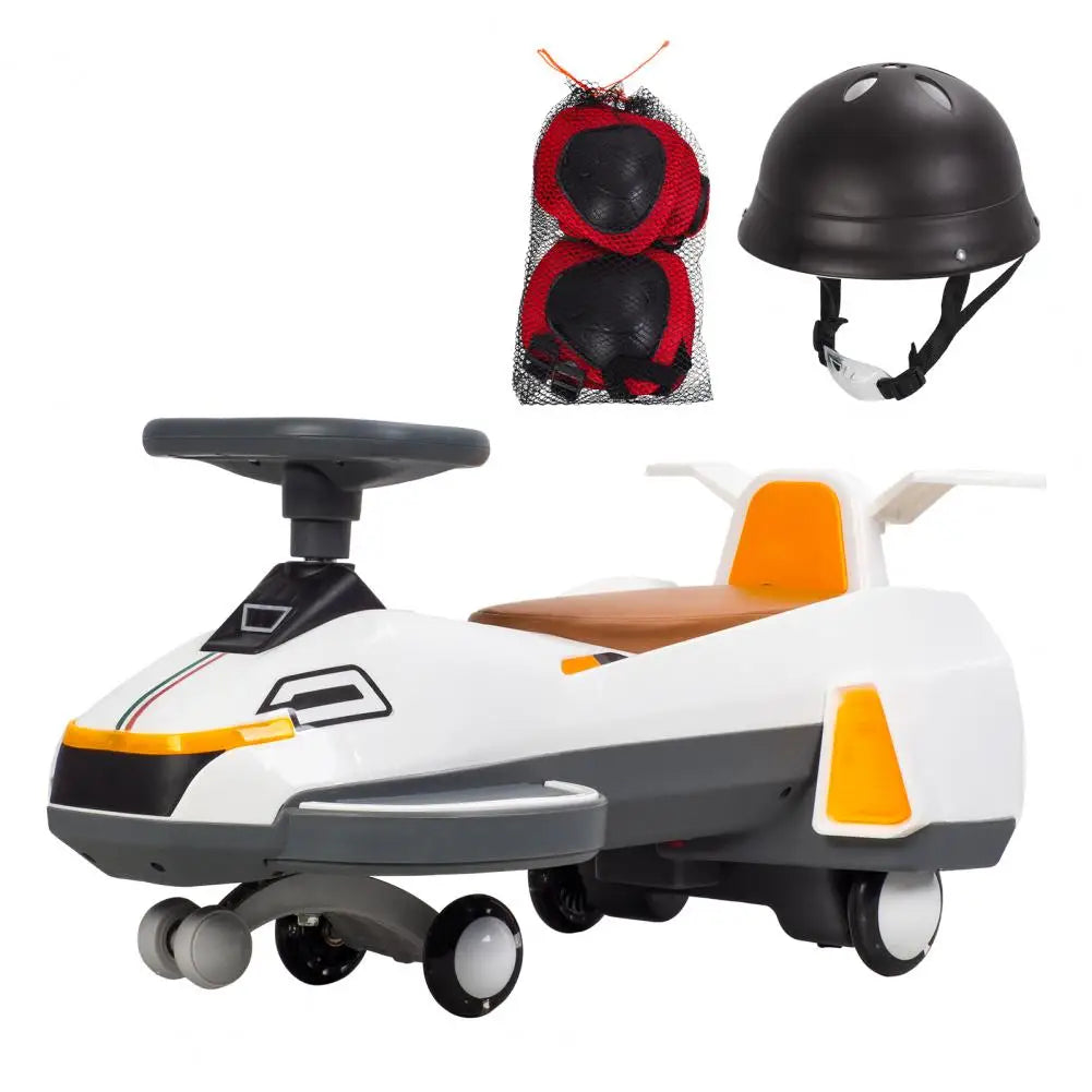 Electric Twist Car with Light Music and Helmet 2 in 1 Swing Car with Simulated Engine Function for Kids Aged 1 to 6 Years