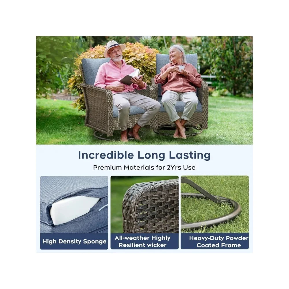 6 Piece Patio Furniture Set with Fire Pit Table 44 Inch Backyard Furniture with Swivel Chairs Loveseats and Ottoman Outdoor Patio