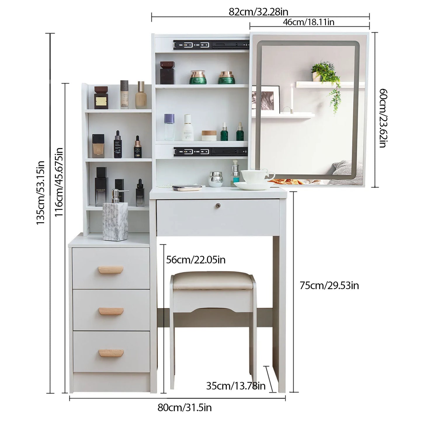 General Use Makeup Dresser With Sliding Mirror And Lights