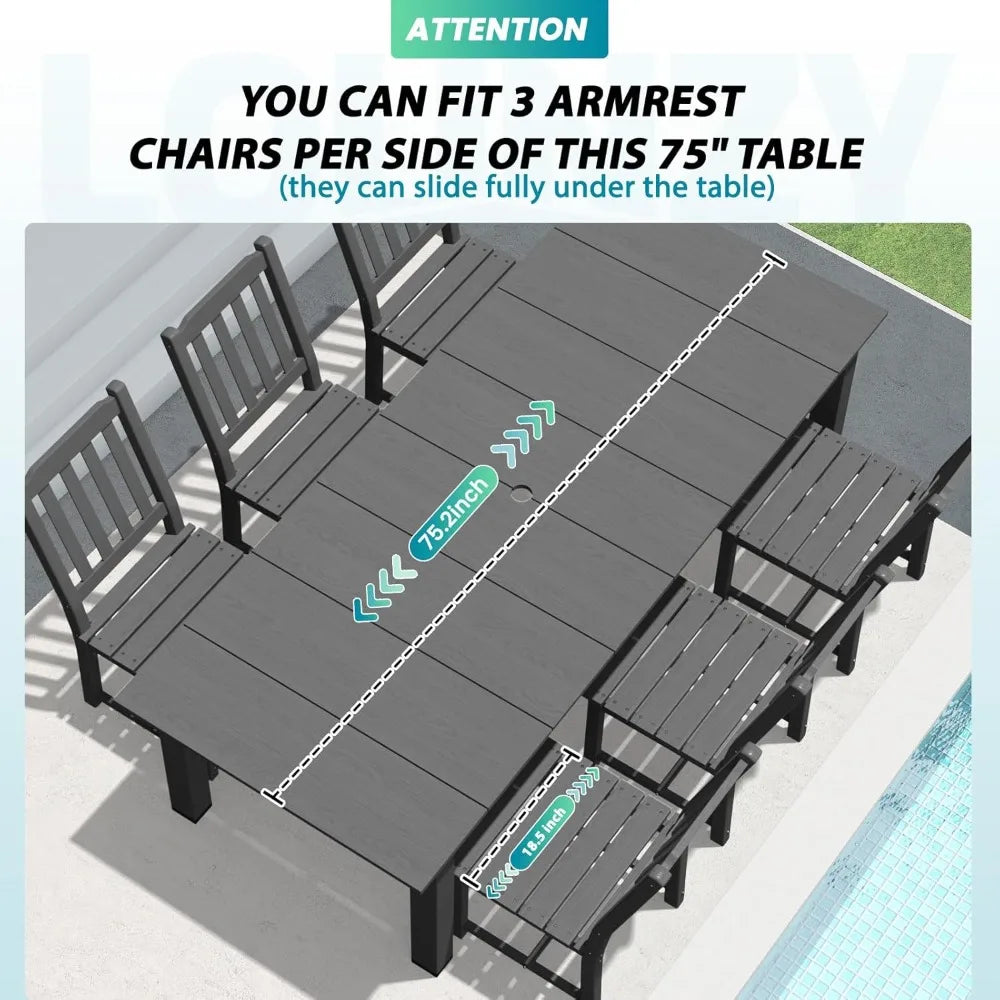 9 Pieces Patio Dining Set Outdoor HDPE Furniture Set with 2 Inch Hole Cut Out Dining Table and 8 Patio Chairs