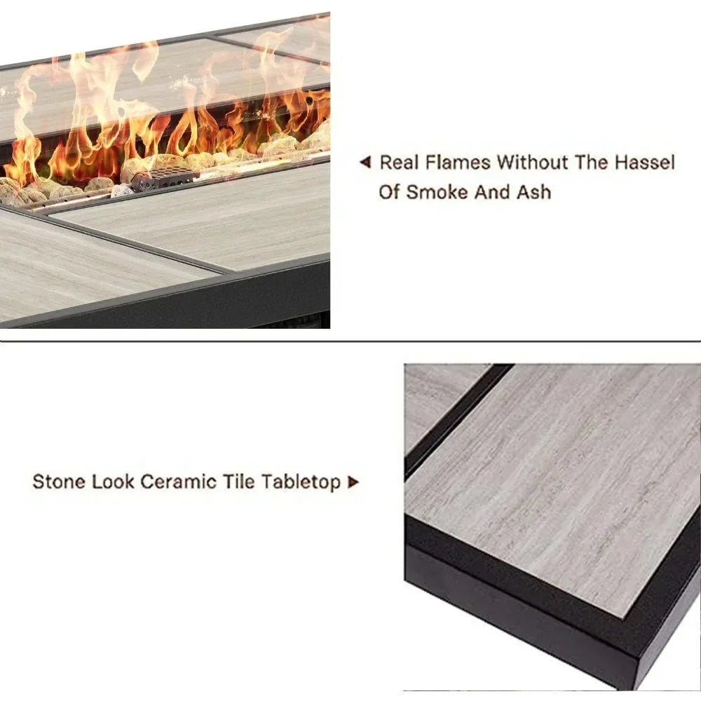 Outdoor Propane Fire Pit Table with Cover 43 Inch 50000 BTU Wicker Rectangle for Patio