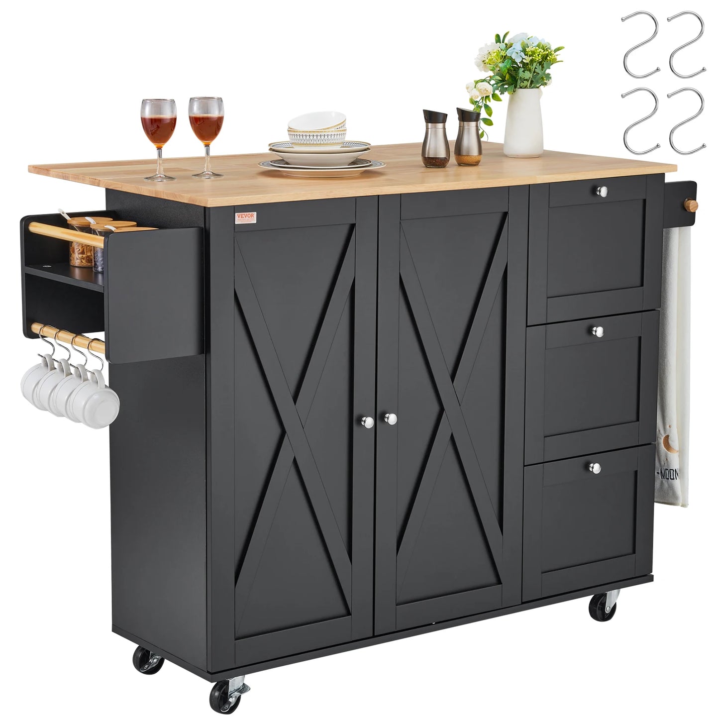 SucceBuy Kitchen Island Cart With Wood Top And Storage