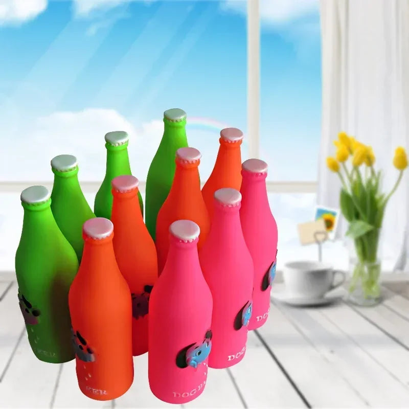 New Dog Toys Silicone Beer Bottle Squeaky Chew Toys for Puppies and Cats