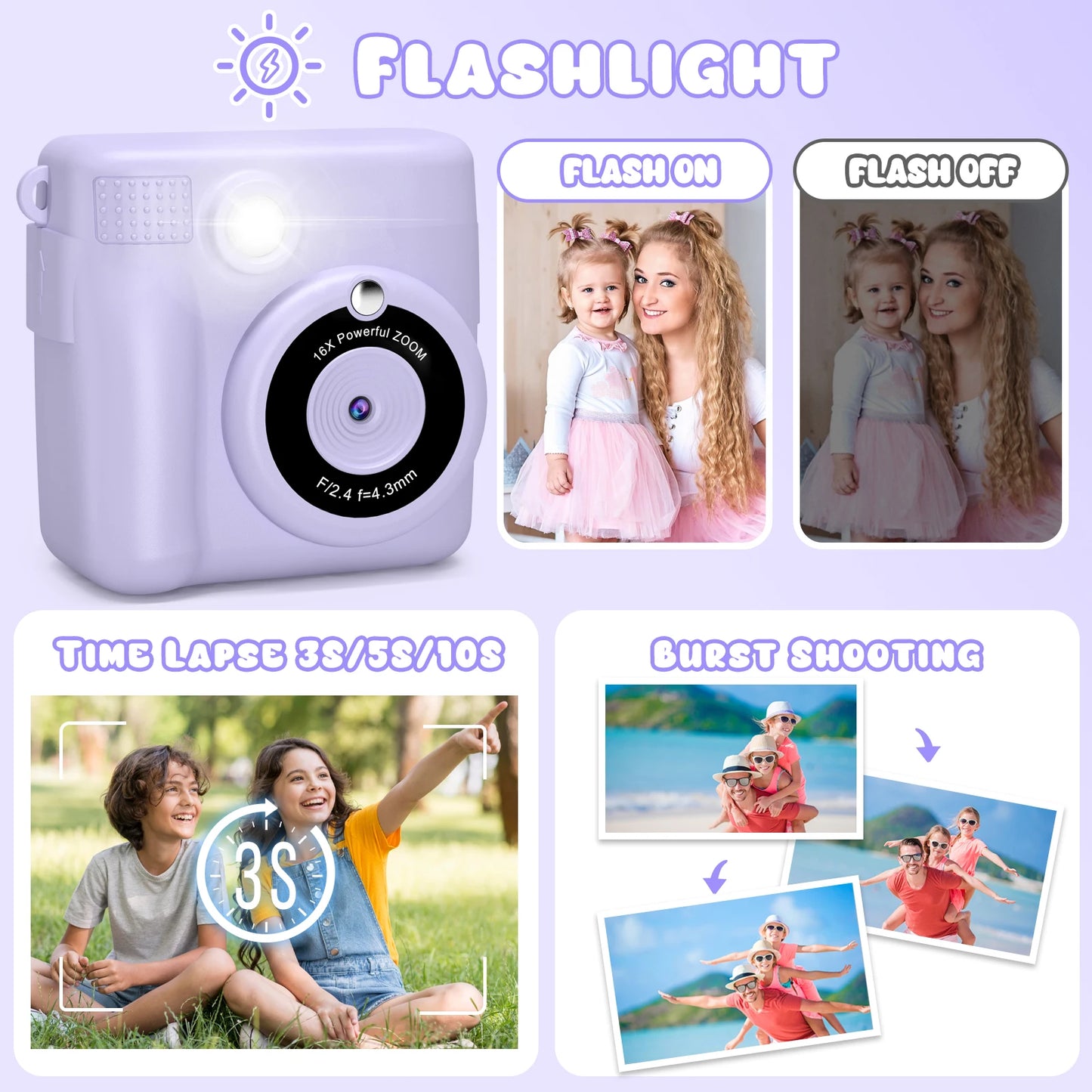 Kids Digital Camera 1080P HD Instant Print Portable Camera Toy with 32GB Card Gift for Boys and Girls Ages 3 to 12