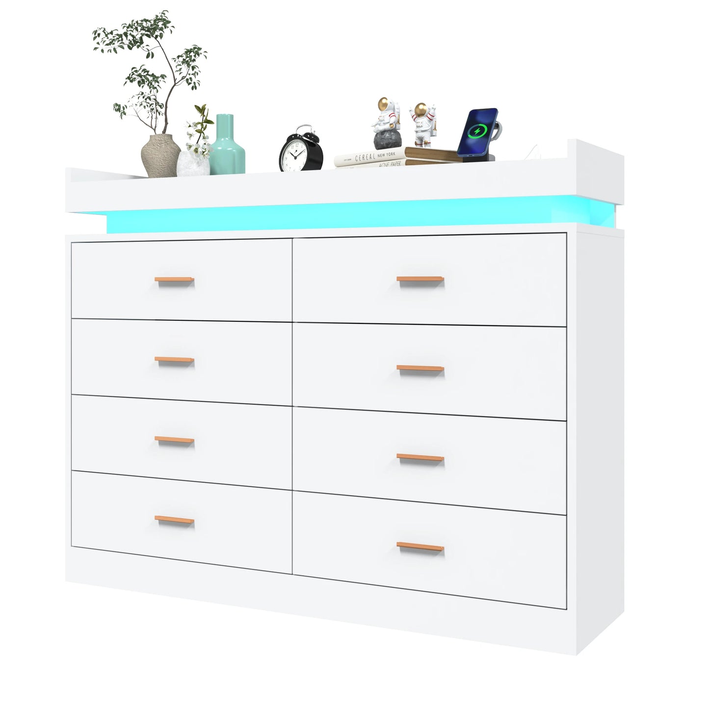 QiaoShiRen 8 Drawer Dresser With LED Lights For Bedroom