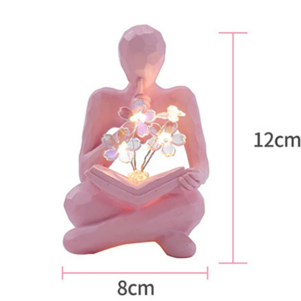Desktop Thinker Sculpture Ornament Abstract Figure Statue Tulip Book Lamp Home Living Room Decoration Resin Crafts Birthday Gift
