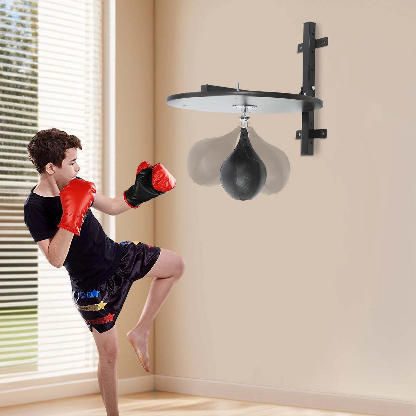 360 Degree Rotatable Speed Bag Platform Kit Heavy Duty Boxing Training Equipment with Punching Ball Black Log Color