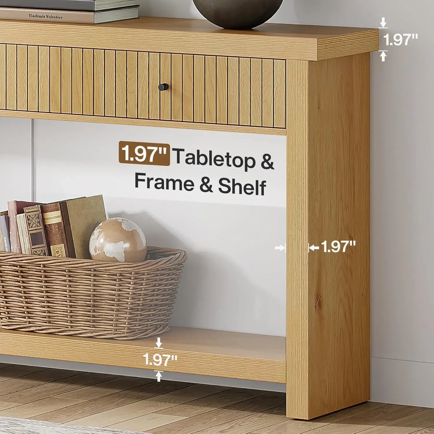 Wood Console Table with Drawers Long Entryway Table 70.9 Inch Sofa Table Oak Furniture with Open Storage Shelves Wooden Couch Table Foyer Tables for Living Room Hallway Entrance