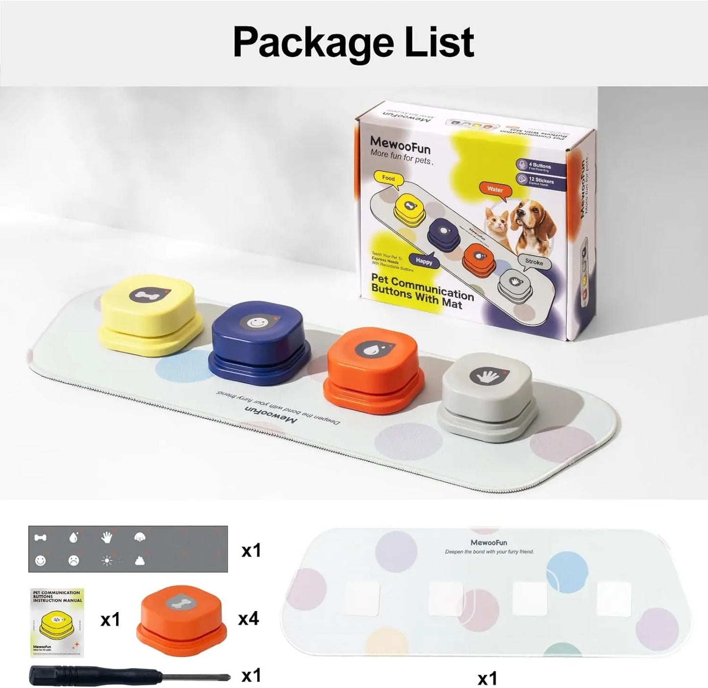 Mewoofun Voice Recording Dog Buttons for Pet Communication Training Interactive Talking Toy with Mat