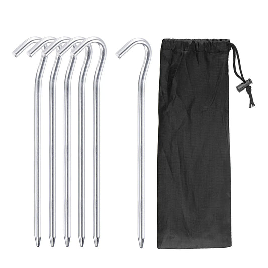 Aluminum Tent Stakes with Hook Kit 6Pcs 18.3cm Ground Pegs and Storage Bag for Outdoor Camping Canopy Tarp