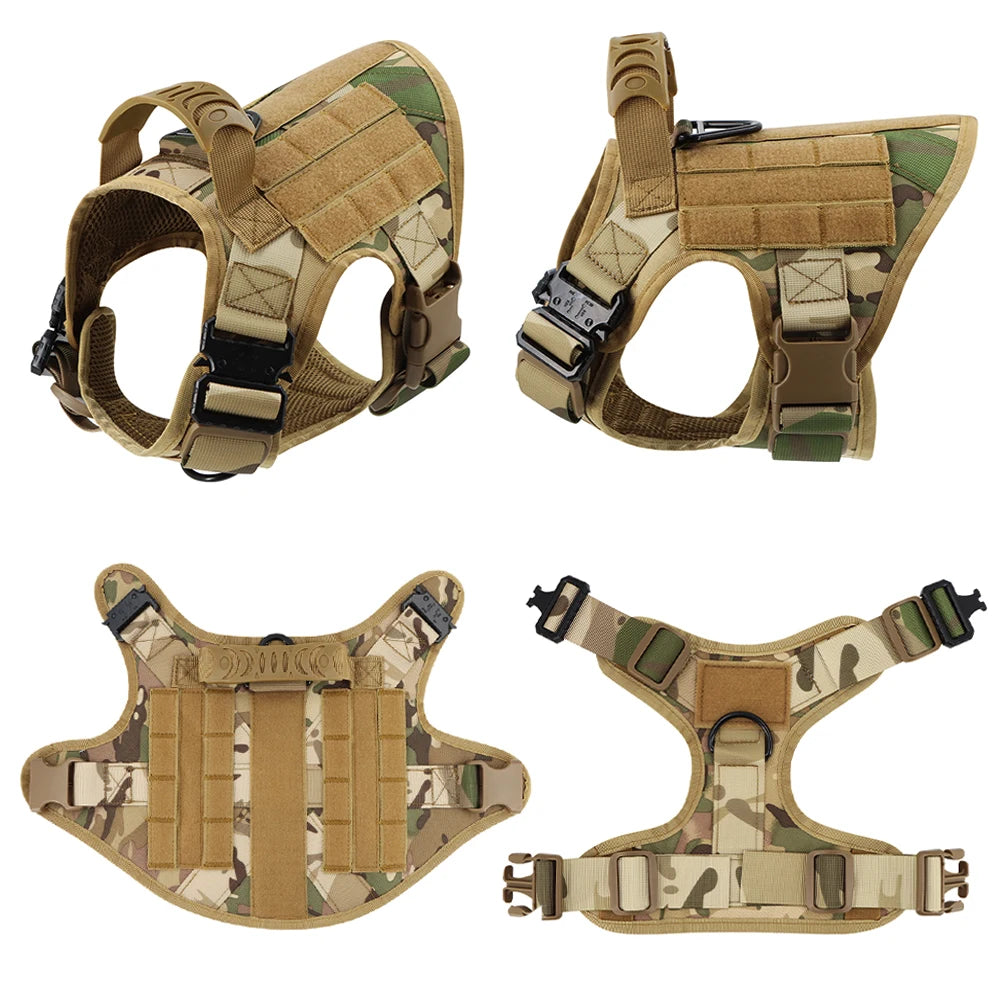 Military Large Dog Harness Collar Leash Bags Patches Set Tactical Vest for Malinois Training