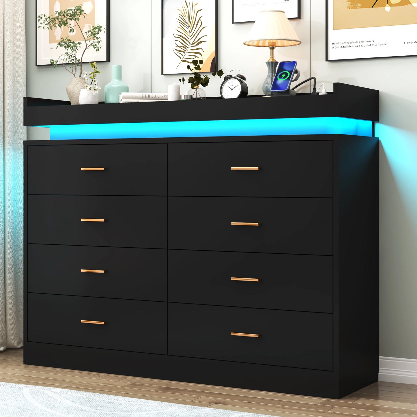 QiaoShiRen 8 Drawer Dresser With LED Lights For Bedroom