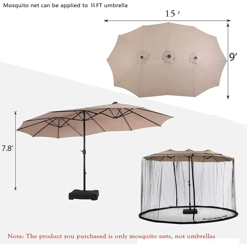 15Ft Mosquito Netting for Patio Double-Sided Umbrella Large Outdoor Screen Mesh with Double Zipper