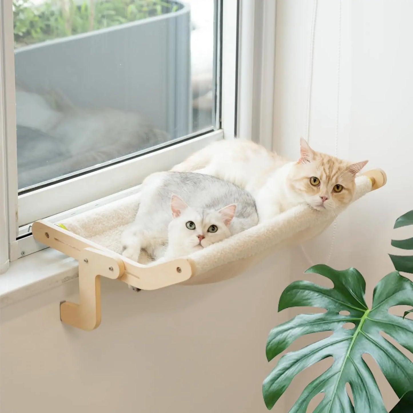 Mewoofun Cat Window Perch Lounge Mount Hammock Window Seat Bed Shelves for Indoor Cats No Drilling Large Beige