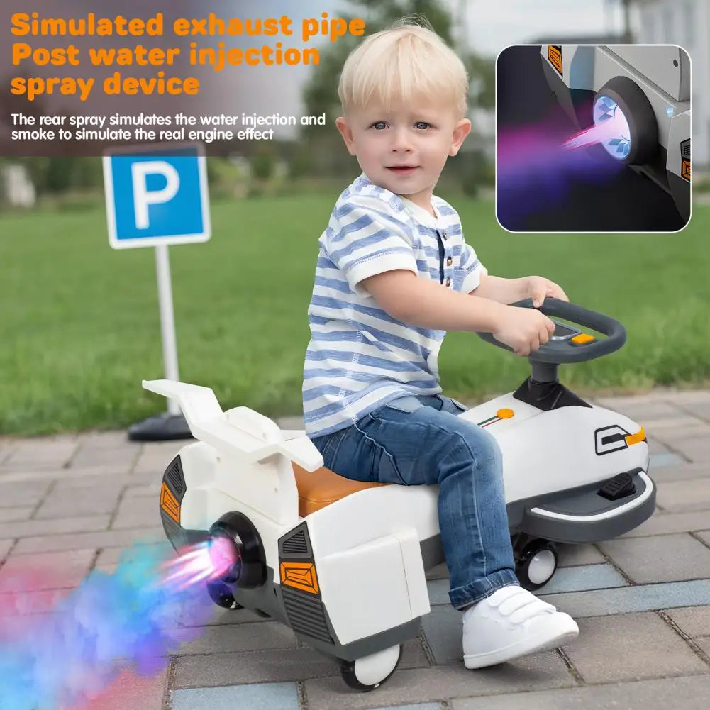 Electric Twist Car with Light Music and Helmet 2 in 1 Swing Car with Simulated Engine Function for Kids Aged 1 to 6 Years