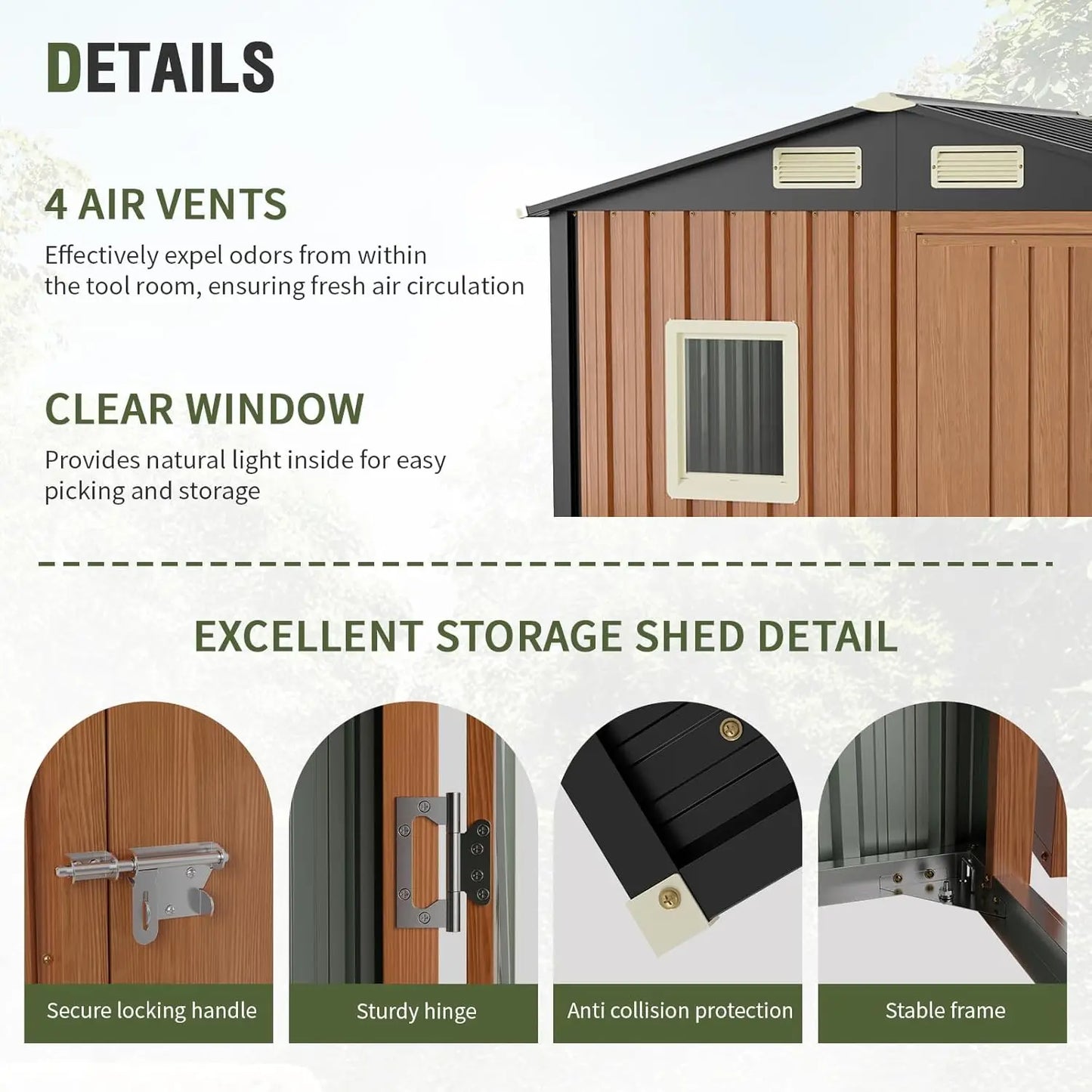 Outdoor Storage Shed 6x4 Ft Lockable Metal Garden Shed with Window Tool Shed Tiny House Vertical Storage Building for Backyard Lawn Patio and Bike