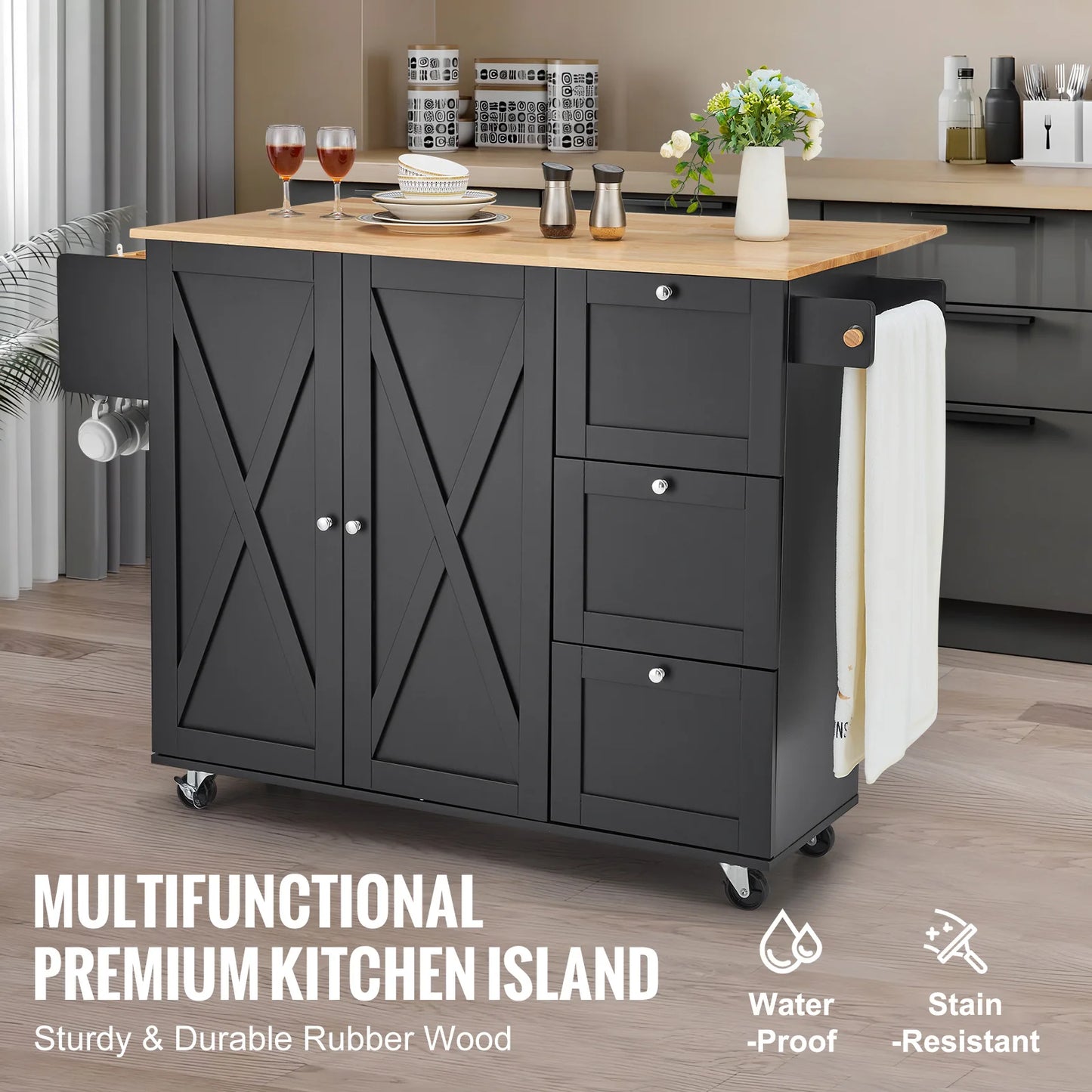 SucceBuy Kitchen Island Cart With Wood Top And Storage