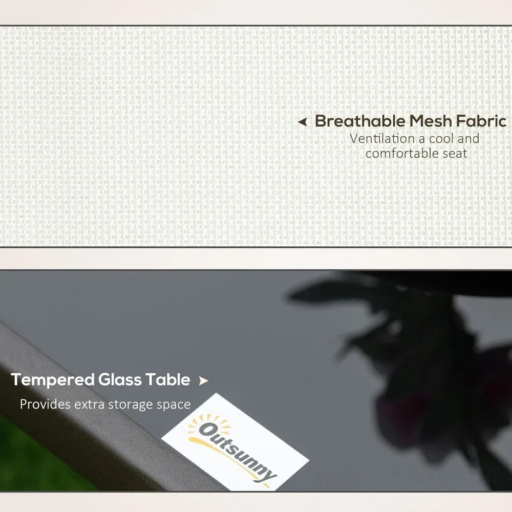 3-Piece Outdoor Gliders Set Bistro Set with Steel Frame, Tempered Glass Top Table for Patio, Garden, Backyard, Lawn, Cream Whit